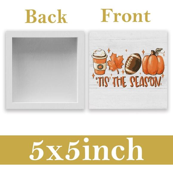 Rustic Tis the Season Pumpkin Wood Box Signs 5x5 Fall Farmhouse Décor - Picture 3 of 6